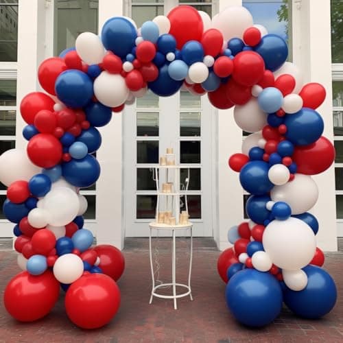 Red White and Blue Balloon Garland Arch Kit Double Stuffed Blue Balloons for Spring 4th of July Graduation Nautical Baseball Patriotic Birthday Party Decorations