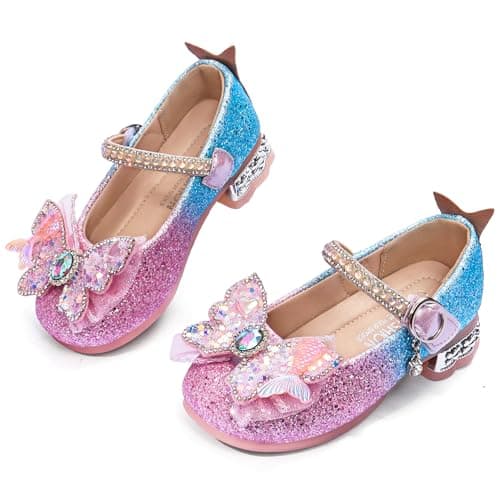 TOZHCITA Girl's Dress Shoes Toddler Mary Jane Shoes Glitter Rainbow Princess Shoes Ballet Flats in Casual Wedding,Pink,Size 13M for Little Kid - Image 1