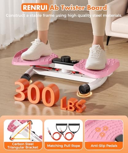 RENRUI Waist Twister Machine Exercise Fitness Tool, Ab Twister Board with the Smart LED Digital Monitor, 300lbS Capacity & 20dB Ultra-Quiet, Anti-Slip Home Gym Workout Equipment（Pink） - Thumbnail 2