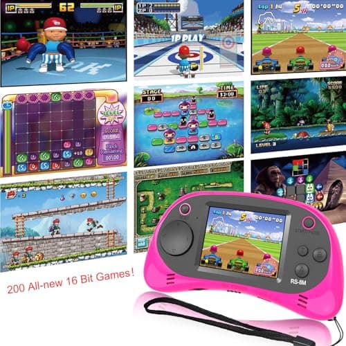EASEGMER 16 Bit Kids Handheld Games Built-in 220 HD Video Games, 2.5 Inch Portable Game Player with Headphones - Best Travel Electronic Toys for Kids Age 3-10 Years Old Children (Pink) - Thumbnail 4