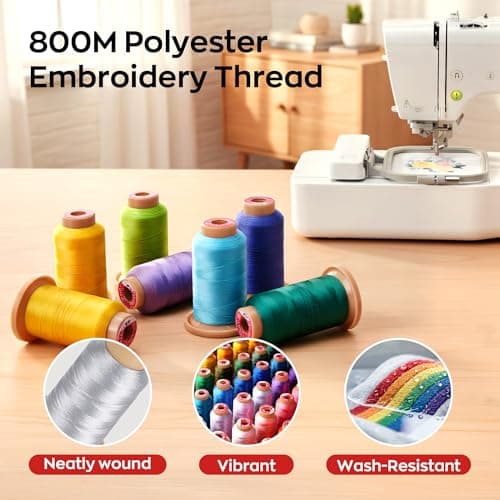 Poolin Embroidery Machine Thread Richword Selected 800M 6 Colors 40WT(108D/2) Polyester Embroidery Thread Set for Embroidery & Sewing Machines – Starter Kit for Home Use - Thumbnail 2