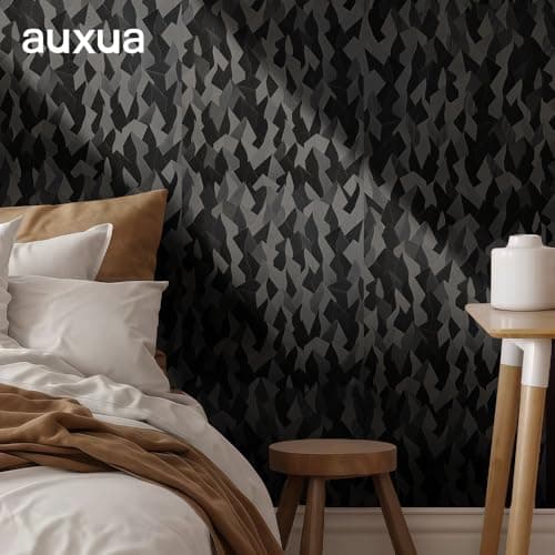 auxua Black Textured Peel and Stick Wallpaper 17" x 78.7"– Easy to Use with Thickened Material and Strong Adhesive, Renter‑Friendly Wall Paper with Subtle Reflective Camo Effect for Bedroom, Bathroom - Thumbnail 3