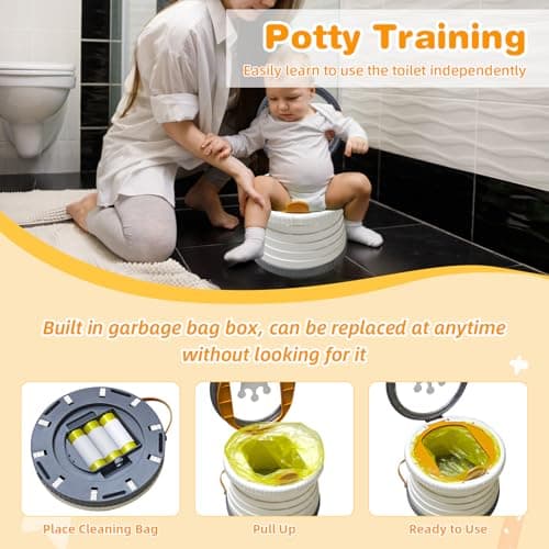 2025 Upgraded Portable Potty Training, Travel Potty for Toddler, portable toilet for kids Foldable, Apply to Seat Emergency Toilet for Camping, Outdoor,Car,3 rolls of garbage bags (Transparent-Gray) - Thumbnail 2