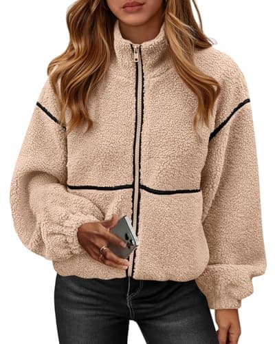 KIRUNDO Sherpa Jacket Women Fleece Oversized Zip Up Winter Coats Fall Jackets Faux Fur Warm Outwear 2026 Fashion Clothing(Beige, XX-Large) - Image 1