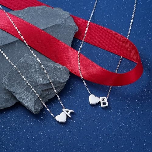 Turandoss Sterling Silver Initial Necklaces for Women, Trendy S925 Sterling Silver Letter K Necklace Dainty Heart Tiny Initial Necklaces Birthday Gifts for 5 6 7 8 9 10 Kids Jewelry - Thumbnail 6