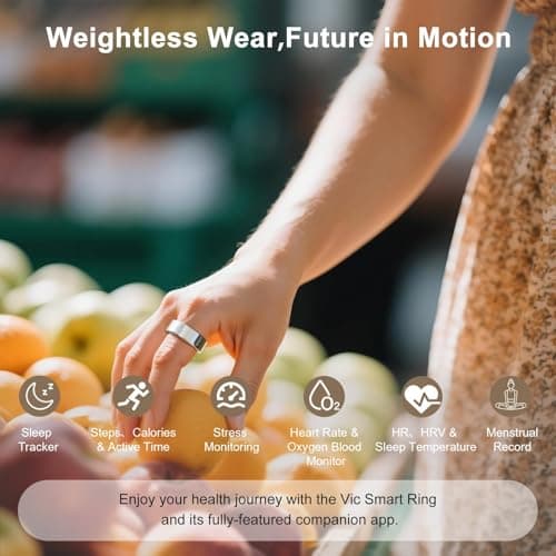 Victormont Vic Ring, Ultra-Light Titanium Smart Ring, 7-Day Battery Life, Fitness/Sleep/Stress Tracker for Women & Men, No APP Subscription Fees, IP68 Waterproof, iOS & Android Compatible (Silver, 9) - Thumbnail 4