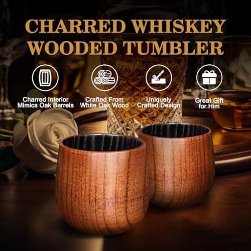 Charred Wooden Bourbon Drinking Glass, Bourbon Gifts for Men - 10 oz Charred Wooden Old Fashioned Glass Whiskey Tumbler | Birthday Whiskey Gifts for Men, Dad or Brother | Original Bourbon Tumbler - Thumbnail 2