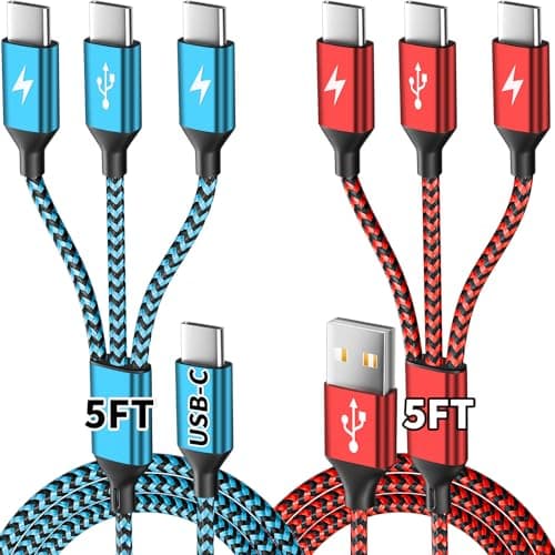 USBC Charger Cable, USB A/C to USB C Multi Charging Cable, Charger Cord Type C [2Pack 5Ft], 3 in 1 Multi Charger Cord, USB C Cable with 3 Type-C Connectors for iPhone 17/16/15, Galaxy S24/23, iPad