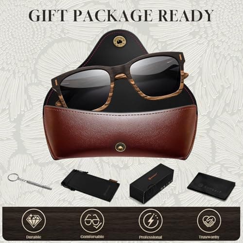 SUNGAIT Oak Zebra Wood Sunglasses Mixed-color Frame Black Polarized Lens Gifts for Men(Oak Zebra Wood/Grey Lens) - Thumbnail 6