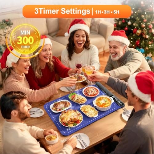 Warming Mat for Food,Food Warming Trays with 4 Temperature Levels 8 Seconds Heating Tech,Silicone Electric Warmer for Parties Buffet,Christmas Gifts for Women - Thumbnail 4