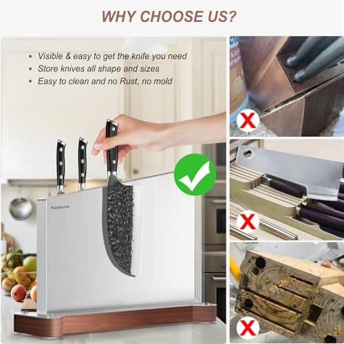 Nanbone Magnetic Knife Block Without Knives Large Double Side Magnetic Knife Holder Stand with Strong Magnet, Stainless Steel Knife Storage Organizer for Kitchen Counter Knife Rack Three Magnet Strip - Thumbnail 6