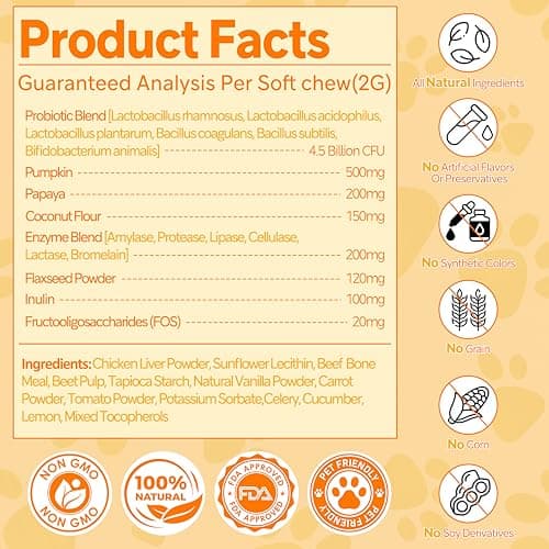 Probiotics for Dogs - 6 Digestive Probiotics & 6 Enzymes for Itchy Skin,Digestion & Gut Support,Helps Diarrhea, Yeast Infection, Upset Stomach,Allergies & Immune System Support-150 Chews - Thumbnail 5