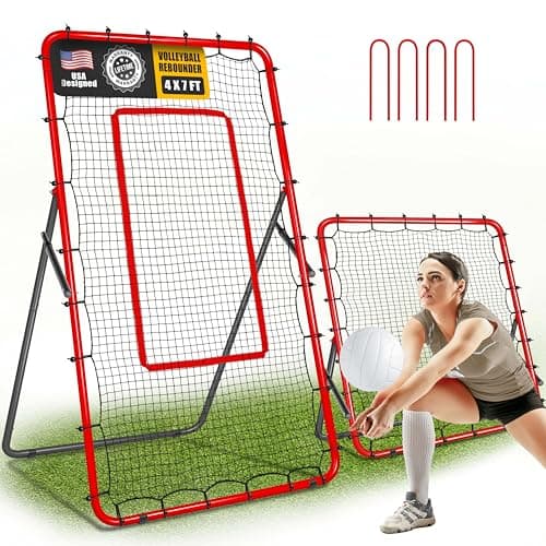 JOLORLY 2-in-1 Volleyball Rebounder Net, Adjustable 7×4 ft to 4.5×4 ft Bounce Back Training Rebound Equipment with Angle Customization for Volleying, Bumping, Spiking Practice (Red) - Image 1