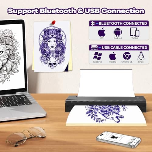 NDYIN Tattoo Stencil Printer, Bluetooth Thermal Tattoo Printer Machine, D80 Portable Stencil Printers for Tattooing with 10pcs Transfer Paper, Compatible with iOS, Android and PC(Black) - Thumbnail 3
