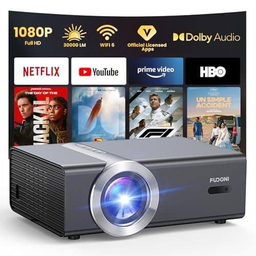 [Netflix Included | 2800 ANSI] FUDONI Smart Projector with WiFi 6 and Bluetooth, 4K Support & 1080P Full HD, Auto Focus & Keystone, Outdoor Movie Projector with Netflix/YouTube/Prime Video - Image 1