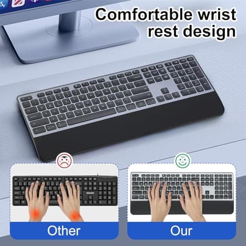 CITLLA Wireless Keyboard, Rechargeable Full Size Multi-Device Bluetooth Keyboard with Wrist Rest, 3-Level Backlit, for Computer, Laptop, Tablet, Smartphone, Office,（US Layout） - Thumbnail 3