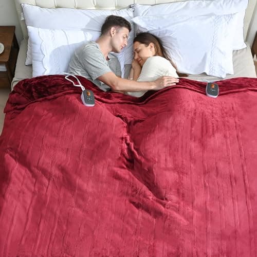 Fantico Heated Electric Blankets - Soft Flannel Heating Throw Electric Blanket Queen Size 84" × 90" Red - Velvet & Velvet - Image 1