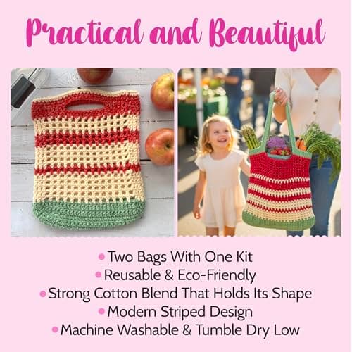 KnitPal Sunset Striped Market Bag Crochet Kit for Confident Beginners – Make a Reusable Market Bag & Lunch Tote – with Cotton Bliss Yarn (#4 Worsted), Hook, Patterns & Video Tutorials - Thumbnail 4