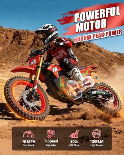 HAPPYRUN 6000W Peak Electric Dirt Bike 46 mph Max Speed Off-Road Motorcycle 60V 30AH Removable Battery 60 Miles Range 17 Inch Tires Dual Hydraulic Brakes Adult E Moto for Trail Riding - Thumbnail 2