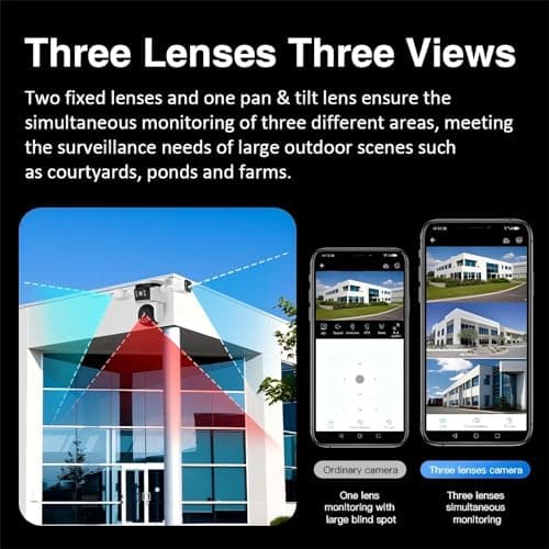 EVERSECU Triple Lens WiFi PTZ Security Camera, Three Cameras in One, Side Cameras with Adjustable All-Angle Arm, 2K 360° View No Blind Spot, Auto Tracking, Spotlight, 2 Way Audio - Thumbnail 6