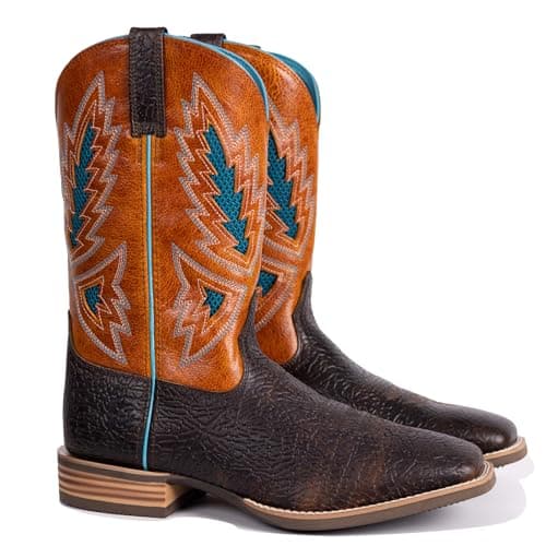 Palitutu Cowboy Boots for Men Full Cowhide Leather Western Retro with Square Toe Hand Painted Classic Embroidered Resistant 103607BK-8 - Image 1