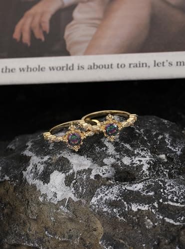 Fimewon Cubic Zirconia Rings for Women Gold Vintage rings Waterproof Jewelry Gifts for Her Size 5 - Thumbnail 6