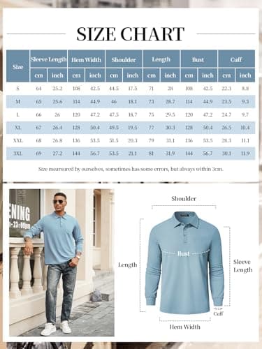 Promen polo Men's Classic Long Sleeve Polo Shirts Casual Lightweight Solid Golf Shirts with Pocket Orange XL - Thumbnail 6