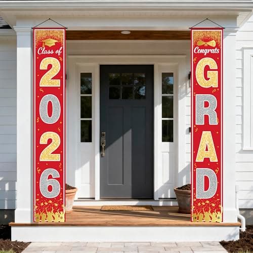 OHOME Graduation Decorations 2026 - Red Gold Congrats Grad Porch Banner for Graduation Party Decorations - Class of 2026 - Party Favors Supplies Backdrop Yard Signs Decor (Red) - Image 1