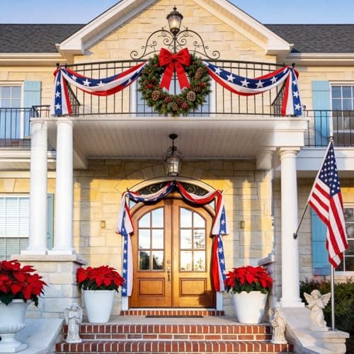 4th of July Decorations - 2 Pack 2x20 FT Patriotic Decorations Bunting Flags with Ribbon Ties - Fourth of July Deals Red White and Blue Independence Day Banner for Indoor Outdoor Decor - Thumbnail 5