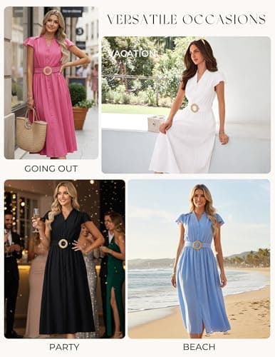 GRACE KARIN Women's Short Sleeve V Neck Dress,Casual Summer Dress,Flowy A Line Maxi Dresses Navy Blue XL - Thumbnail 6