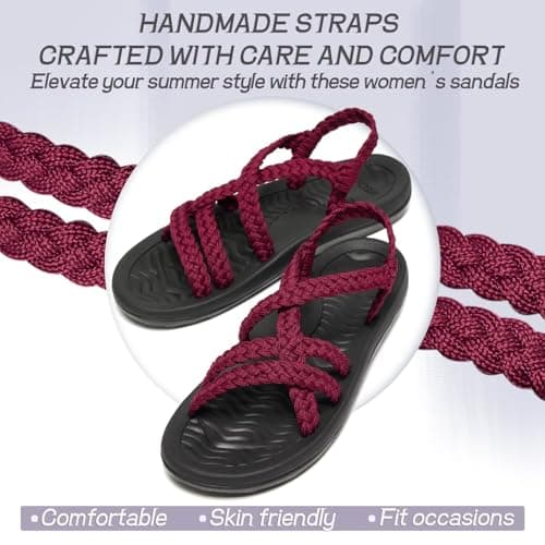 MEGNYA Comfortable Sport Sandals for Womens, Soft Arch Support Slide Sandals with Adjustable Straps, Plantar Fasciitis Walking Shoes for Beach Travel Hiking Bordeaux Size 8 - Thumbnail 5