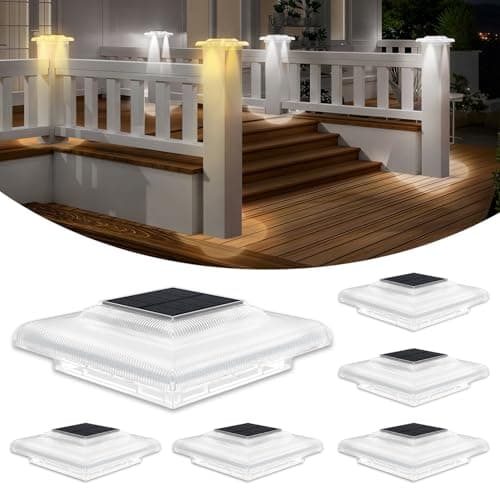 T-SUN 4x4 Solar Post Cap Lights, Fence Post Solar Lights Fit for 4x4 Vinyl Wooden Posts, IP65 Waterproof Outdoor Lighting for Stairs Step, Deck, Patio, Garden (6 Packs, Transparent, Warm/Cool White)