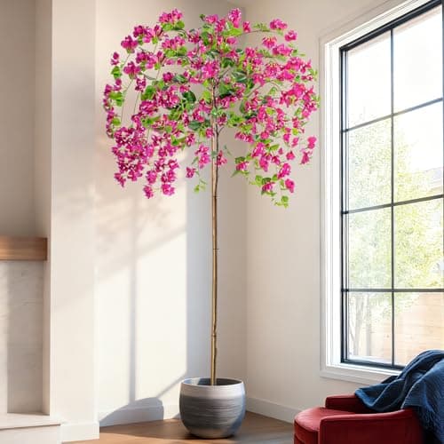 Erimda 7.2FT Artificial Bougainvillea Tree Artificial Tree Tall Potted Fake Bougainvillea Trees for Outdoor Indoor Lifelike Potted Faux Plants with Wood Trunk and Flowers Office Wedding Home Decor - Image 1