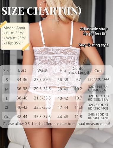 Avidlove Sexy Pajama Set for Women V-neck Bridal Lingerie Womens Pjs Lace Cami Pajama Set White S - Thumbnail 6