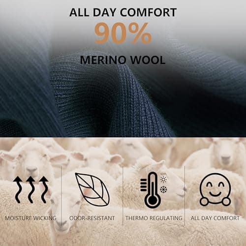 RTZAT Men's Women's 90% Merino Wool Ankle Athletic Business Casual Running Moisture Wicking Arch Support Thin Wool Socks, Navy, Medium - Thumbnail 5