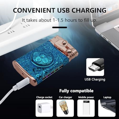 TIKIUKI Plasma Lighter Windproof Flameless Arc Lighter with Rocker Decompression USB Rechargeable Lighters with Battery Indication (Blue) - Thumbnail 4