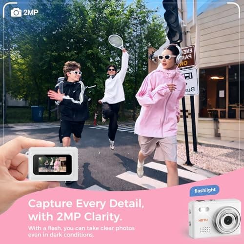 HOTU Mini Keychain Camera, Y2K Portable Mini Digital Camera, 2MP 1080P Video Recording Small Camera with 32GB Card for Kids, Long Battery Life for Travel, Vlog, White - Thumbnail 4