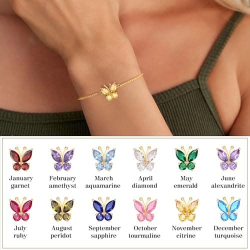 Sistble July Birthstone Bracelet, July Birthday Gifts for Women Gold Plated Butterfly Bracelets Dainty Ruby Birthstone Jewelry Mothers Day Christmas 16th 21st Birthday Gifts for Her - Thumbnail 3