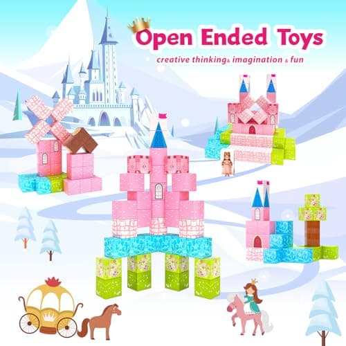 Hiwawind Magnetic Blocks Princess Toys - Easter Gifts for Kids - Princess Castle Building Blocks,Birthday Gifts for Girls, Toys for 3 4 5 6 7 8 Year Old Girls Boys, Preschool Toddlers Travel Toys - Thumbnail 3