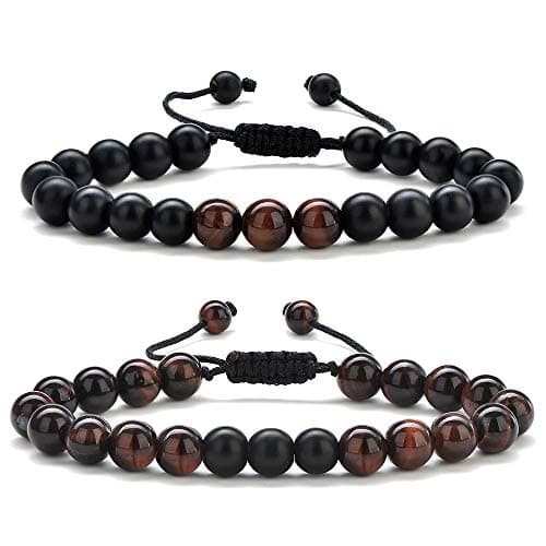 M MOOHAM Gifts for Dad Men - Beaded Lava Rock Stone Tiger Eye Adjustable Bracelets Retirement Gifts for Men Dad Who Want Nothing - Image 1