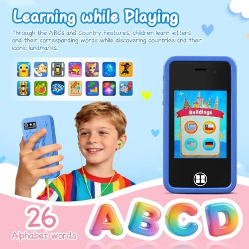 Kids Smart Phone Toy with 16GB SD Card & Drop-proof Silicon Case – 3.0” Touchscreen, Dual Camera, MP3 & 14 Educational Games – Parental Control & Habit Tracker – Christmas Birthday Gift for Boys Girls - Thumbnail 4