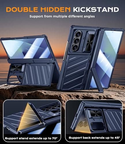 LEIAU for Samsung Galaxy Z Fold 7 Wallet Case - Heavy Duty Armor with 4 Card Holder Kickstand & Camera Cover | RFID Blocking Anti-Slip Business Design Blue - Thumbnail 6