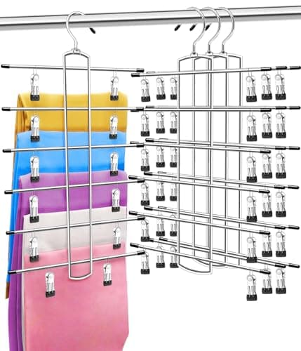 3 Pack Closet Organizers and Storage,6 Tiers Skirt Pants Hangers with Clips Space Saving for Home Organization and Storage,College Dorm Room Essentials for Girls Guys,Wardrobe Clothes Organizer