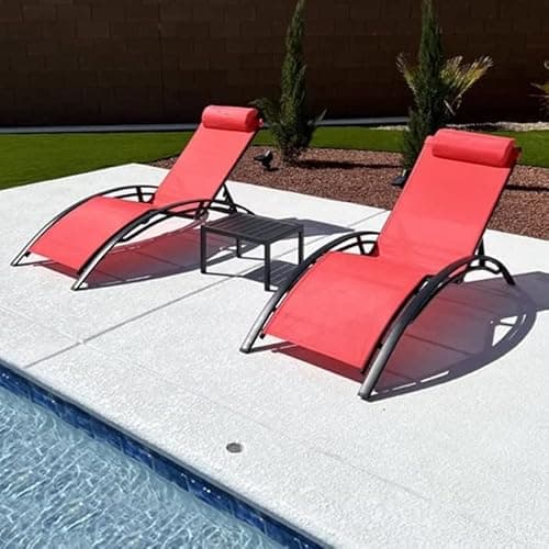 PURPLE LEAF Patio Chaise Lounge Set Outdoor Lounge Chair Beach Pool Sunbathing Lawn Lounger Recliner Chair Outside Tanning Chairs with Arm for All Weather Side Table Included Coral Red - Image 1