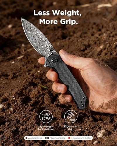 ZestMax Damascus Folding Pocket Knife, 2.99" Blade Micarta Handle Sharp Cool Small EDC Pocket Knives with Clip for Men Women Camping Hiking Survival Outdoor Mini 3080MB (Black) - Thumbnail 5