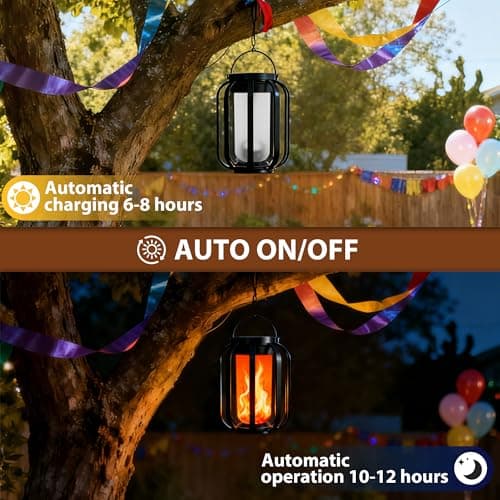 Solar Lanterns Outdoor Lights, 2 Pack Flickering Flame Garden Lights with 2 Modes Dual Charging USB & Solar, Outdoor Waterproof Hanging Lantern for Halloween Party Holiday Decor - Thumbnail 2