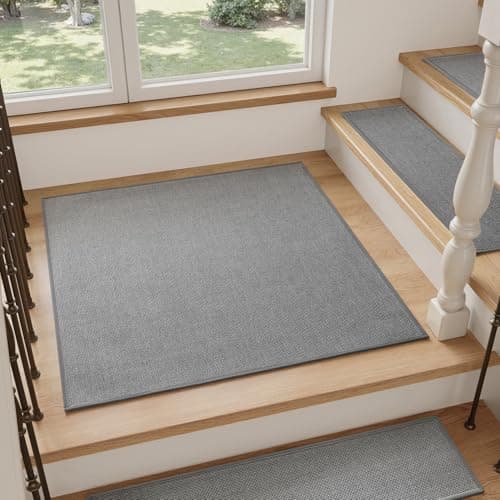 PADOOR Stair-Treads Landing Mat Non Slip Indoor, Square Stair-Runners for Wooden Steps Rubber Backing, Reusable Carpet Stair Treads, Durable Stair-Carpet Treads for Kids and Dogs 31"x31" Grey - Image 1