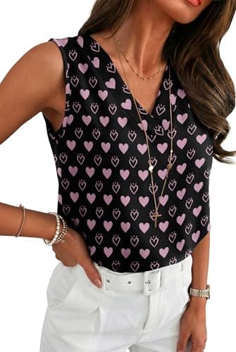 Lepunuo Womens Tank Tops Hearts Valentine - Sweet V Neck Textured Sleeveless Blouse Summer Party - Image 1