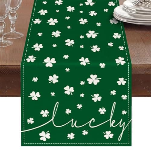 Oeyliz St Patricks Day Table Runner Shamrock St Patricks Day Decoration Table Runner Holiday Table Decorations Home Party Kitchen Dining Table Decor 13x72 Inch - Image 1