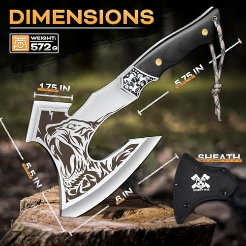 Grumpy Bear Tactical Axe, Camping Survival Hatchet, Full Tang Tomahawk with Sheath, Multifunctional Outdoor Hiking Heavy Duty Hatchet for Emergency, Hiking and Camping, for Men Women - Thumbnail 5